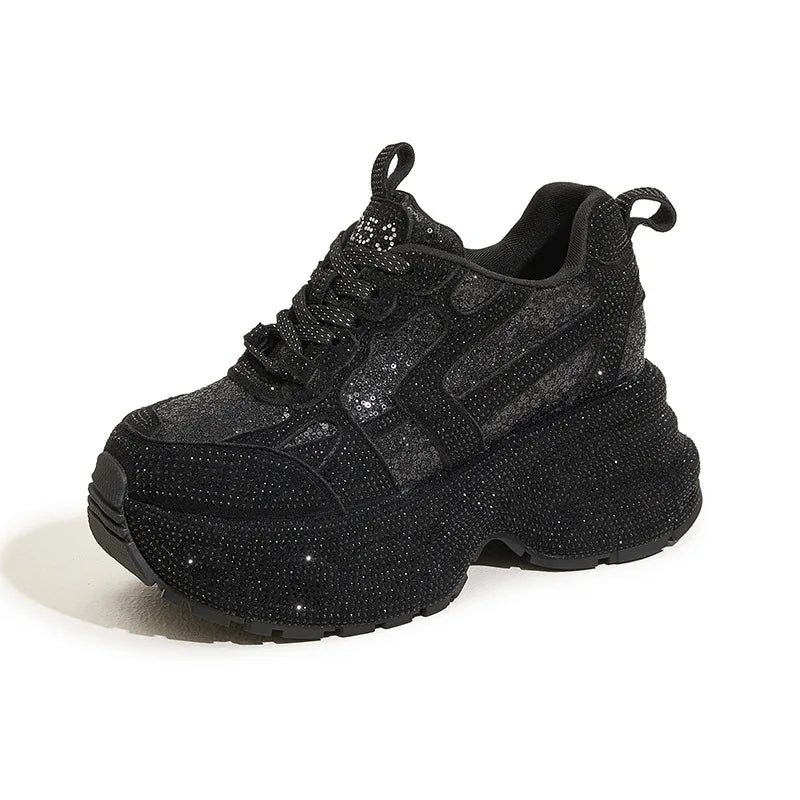 Women's Rhinestone Shoes Autumn Fashionable and Versatile Inner Height Increasing Women's Shoes Thick-soled Casual Sports Shoes sneakers_platform