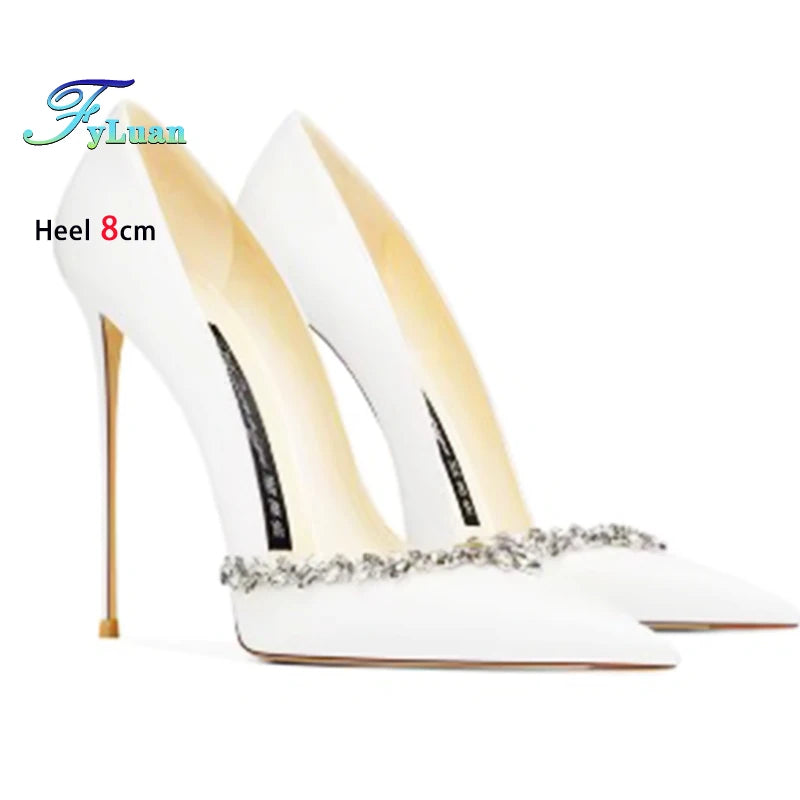 Black High Heels 10cm 8cm 6cm Women's Shoes Thin Heels Microfiber Pointed Head Ladies Pumps Rhinestone Bead Stiletto Party Shoes heels_stiletto