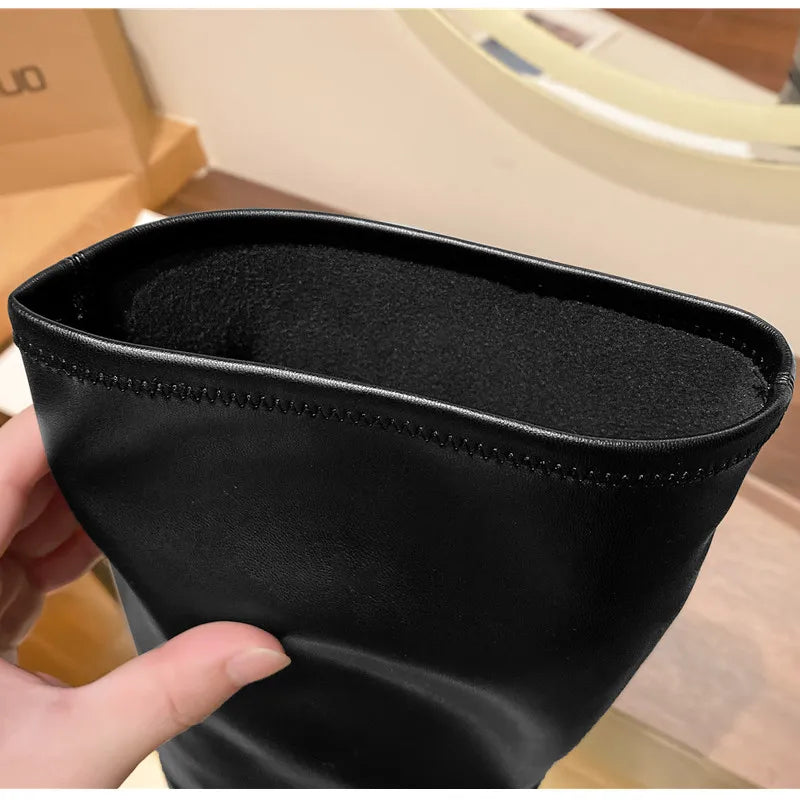 Fashion Autumn Winter Soft Leather Stretch Women Thigh high Boots Elegant Pointed toe High heels Over the knee Boots Party Shoes boots_highheel