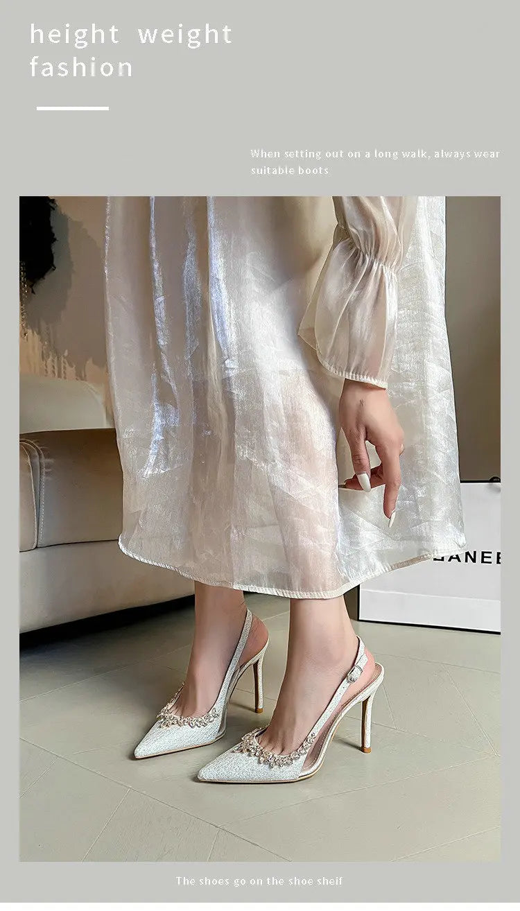 2025 Summer Pointy Head Shallow Mouth Baotou Sandals Women Fine White Beautiful French Rhine-Style High Heels Wedding Pumps heels_bridal