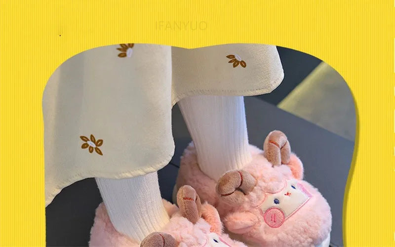 Cute Cartoon Winter Children Sheep Slippers Boys Girls Kid Indoor Anti Slip Warm Home Slippers Soft Comfortable Baby Plush Shoes kids_shoes