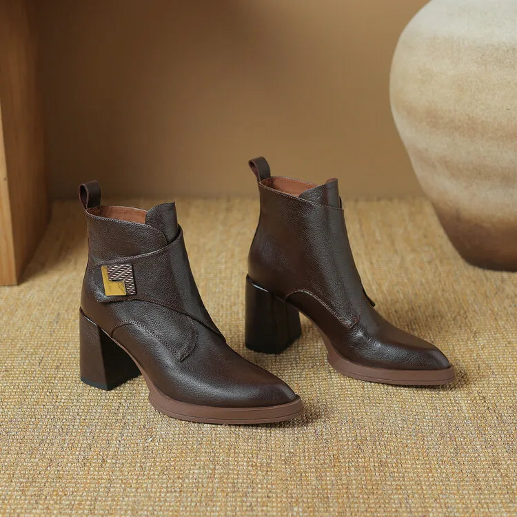 NEW Autumn/Winter Women Boots Genuine Leather Shoes for Women Pointed Toe Chunky Heel Shoe High Heel Modern Boots Platform Shoes boots_platform