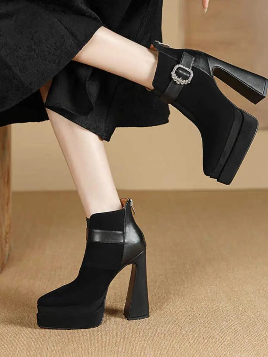 Crystal Platform Pointed Toe Women Ankle Boots Super High Heels Shoes 2025 Trend Luxury Brand Chunky Chelsea Snow Botas Pumps boots_platform
