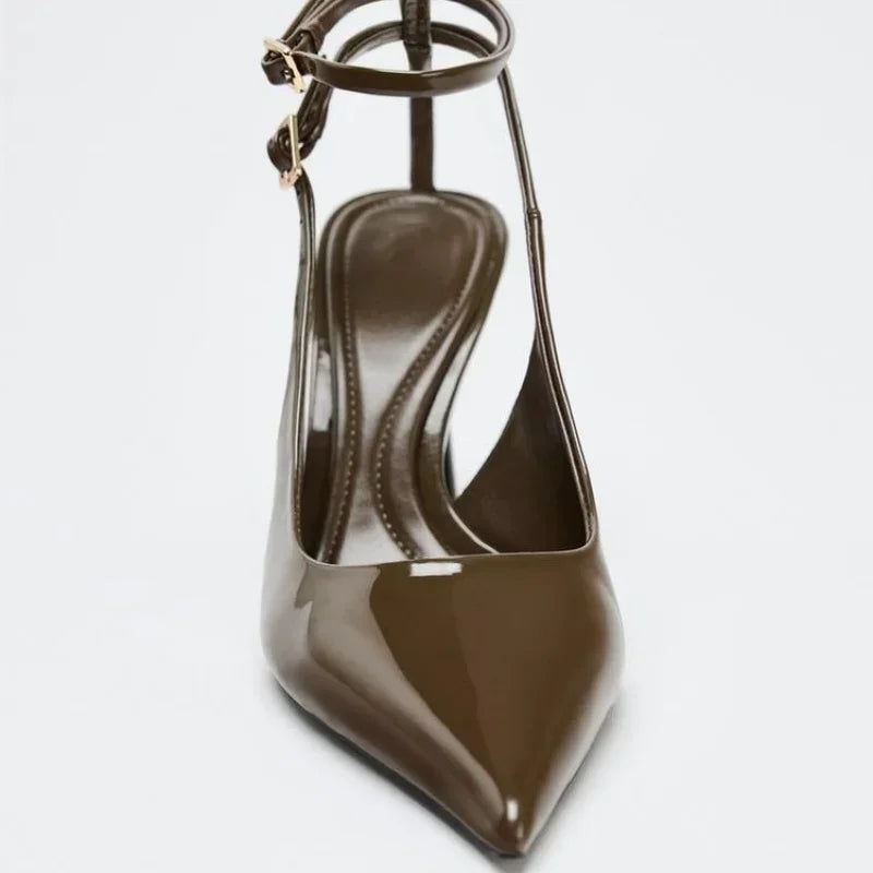 Sexy Pointed Toe Ankle Straps Buckle Women Pumps Patent Leather Slingbacks High Heels Elegant Party Shoe Stiletto Heeled Sandals heels_stiletto