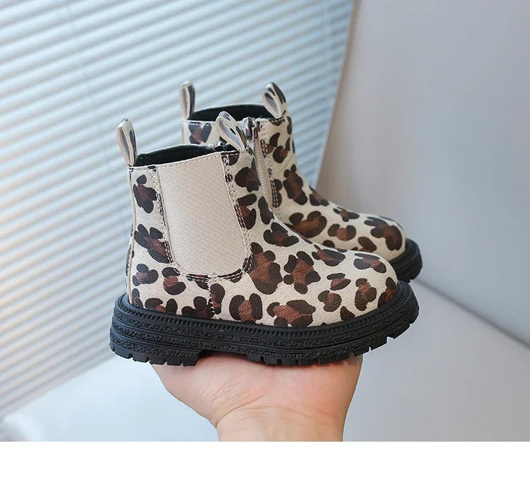 Kids Boots Leopard Prints Classic Little Boys Ankle Boots Side Zipper Fashion Classic Unisex Girls Rubber Boots Breathable Warm kids_shoes
