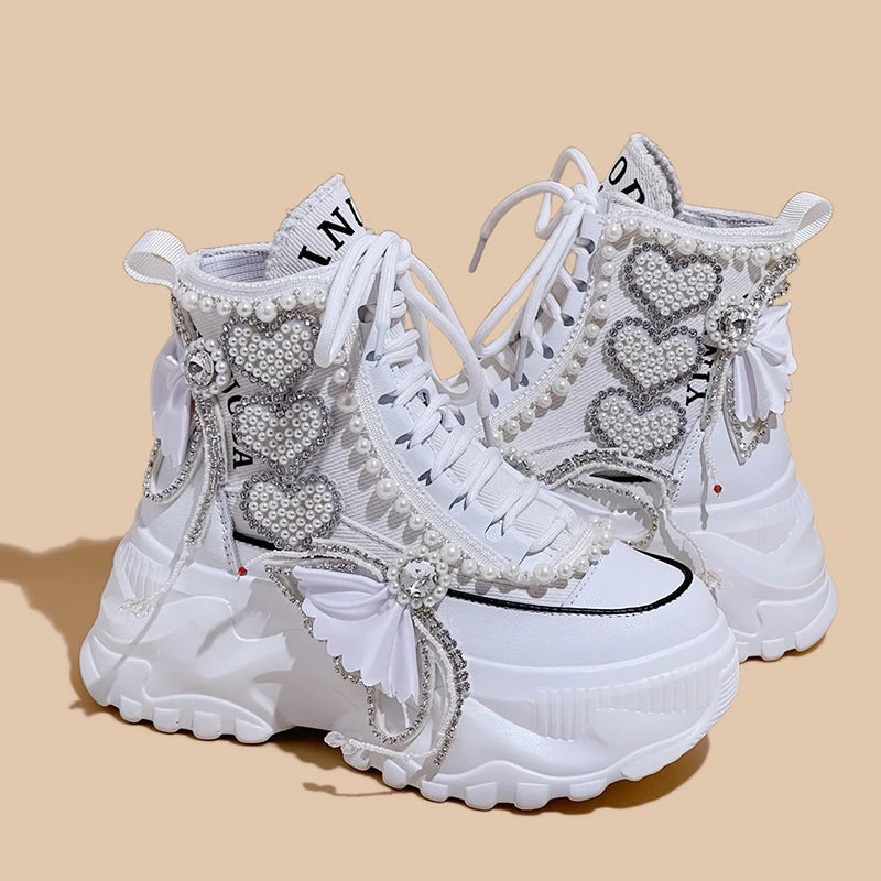 Fashion Women's Shoes Spring Casual Thick Sole 8cm Designer Sneakers Girls Lace-up Ladies Casual Shoes Women Sneakers sneakers_platform