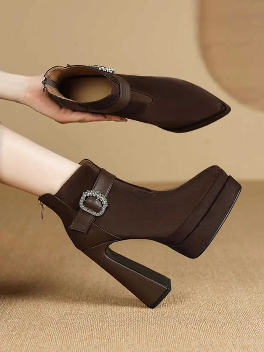 Crystal Platform Pointed Toe Women Ankle Boots Super High Heels Shoes 2025 Trend Luxury Brand Chunky Chelsea Snow Botas Pumps boots_platform