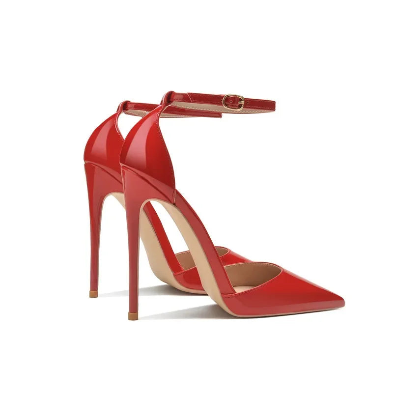 Patent Leather Women Ankle Strap Stiletto Pumps Pointed Toe Sexy High Heel Shoes 8cm 10cm 12cm Customize 33-46 Talon Femme heels_stiletto