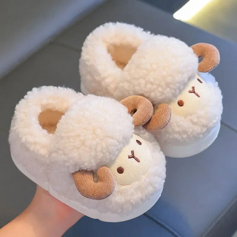 Winter Children Cotton Slippers Boys Girls Warm Anti Slip Home Slipper Fashion Cute Cartoon Alpaca Kids Parent-Child Plush Shoes kids_shoes