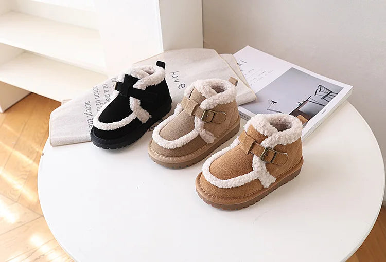 Children's Snow Boots For Girls Leather Warm Plush Fashion Non-slip Toddler Kids Boys Boots EU 21-30 kids_shoes