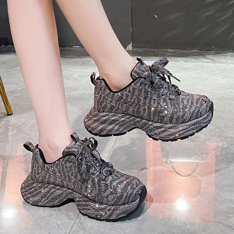 Luxury Full Diamond Thick soled Sneakers Designer Anti slip Running Shoes Women's Fashion Tennis ShoesHigh Quality Casual Shoes sneakers_platform