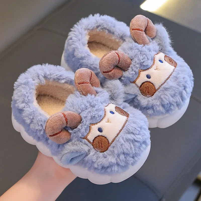 Cute Cartoon Winter Children Sheep Slippers Boys Girls Kid Indoor Anti Slip Warm Home Slippers Soft Comfortable Baby Plush Shoes kids_shoes