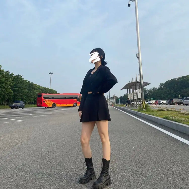 New Mid Calf Boots Women Autumn Winter Fashion Lace-up Ladies Chelsea Zipper Botas Mujer Boots Sports Platform Heel Ladies Shoes boots_platform