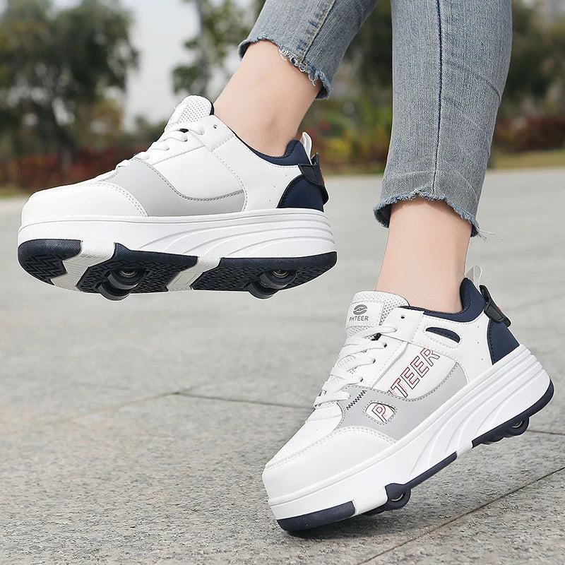 Fashion Double Row 4-Wheel Skates Roller Shoes with Wheels Dual-Purpose Roller Sneakers for children and adults kids_shoes