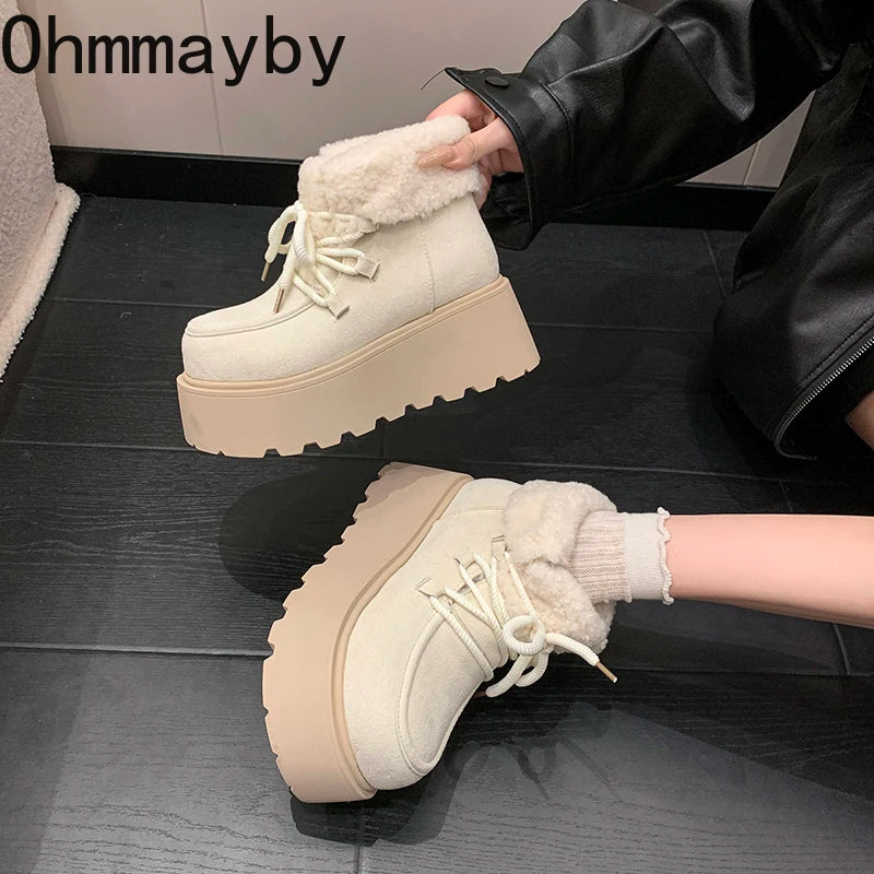Winter Chunky Platform Heels Women Fur Snow Boots Keep Warm Height Increase Warm Cotton Short Booties Shoes Zapatos Mujer boots_platform