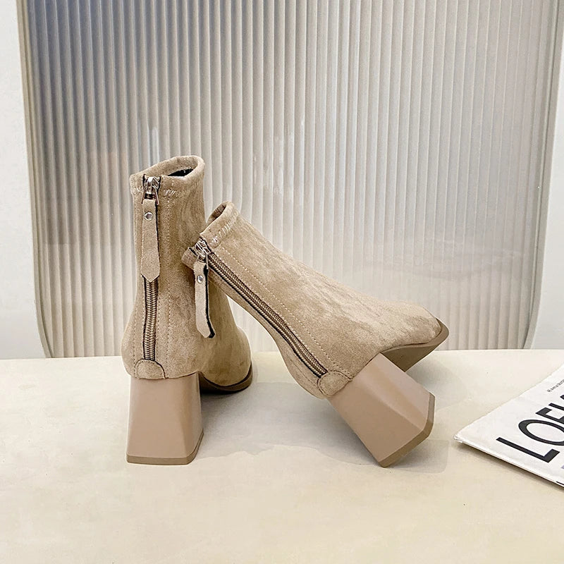 Winter Women Thick Heel Ankle Boots Fashion Pointed Toe Mordern Short Booties Street Style Party Stripper Female Shoes boots_highheel