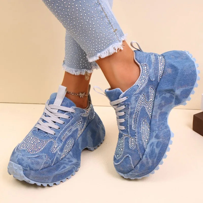 Fall 2025 New Heavy Industry Denim Rhinestone Platform Casual Women's Sneakers sneakers_platform