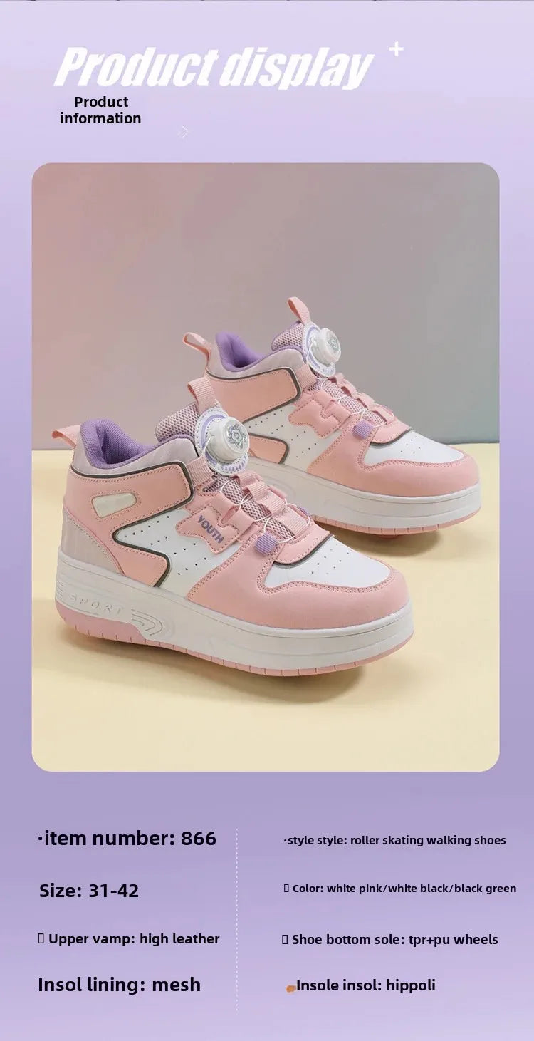 2026 Autumn Winter Popular Children's Roller Skates Men Women's Sport Shoes With Rotating Buckle And Wheels Single Row Skating kids_shoes