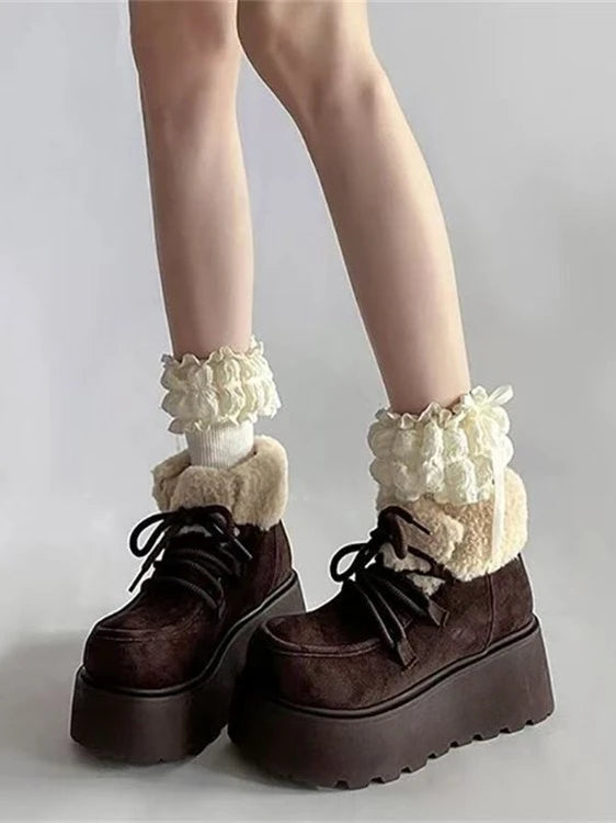 Winter Keep Warm Women Snow Boots Fashion Platform Flats Short Booties Designer Cotton Shoes Botas Mujer Winter Fur Ankle Boots boots_platform