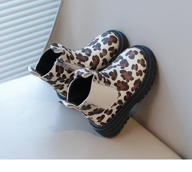 Kids Boots Leopard Prints Classic Little Boys Ankle Boots Side Zipper Fashion Classic Unisex Girls Rubber Boots Breathable Warm kids_shoes