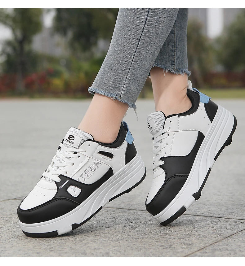 Fashion Double Row 4-Wheel Skates Roller Shoes with Wheels Dual-Purpose Roller Sneakers for children and adults kids_shoes