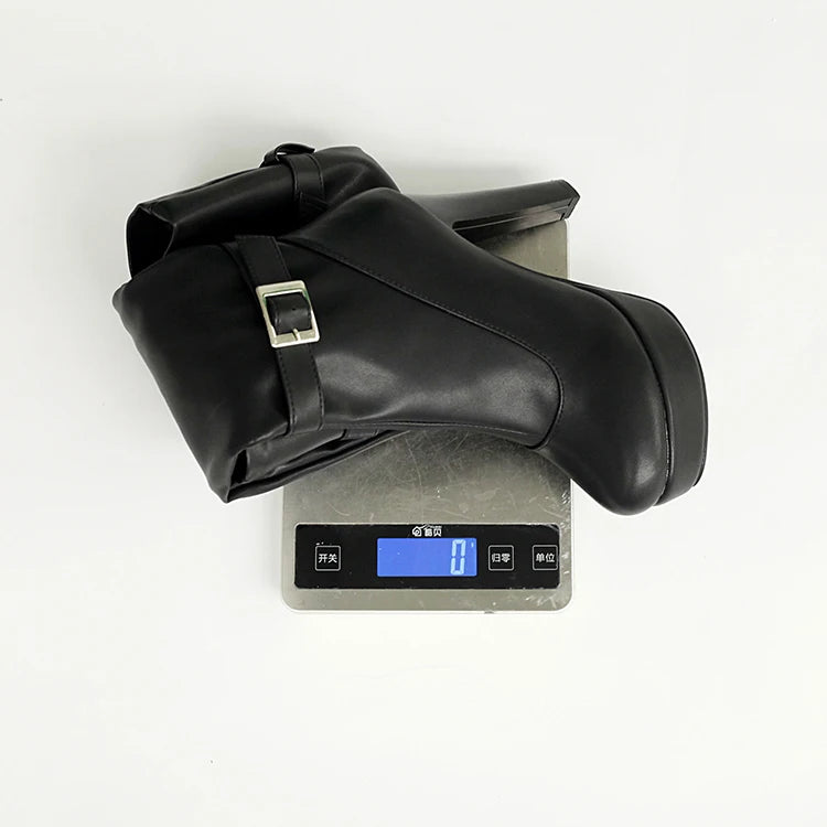 Double Row Metal Belt Buckle Side Zipper Round Toe Platform Ultra-High Thick Heel Over The Knee High Boots New Long Boots boots_platform