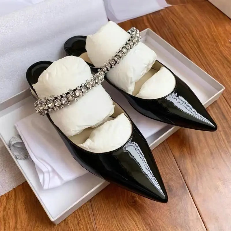 2025 Summer New High-heeled Stiletto Pointed Rhinestone Slippers Women's Outer Wear One-word with Baotou Half Drag Muller Shoes heels_bridal