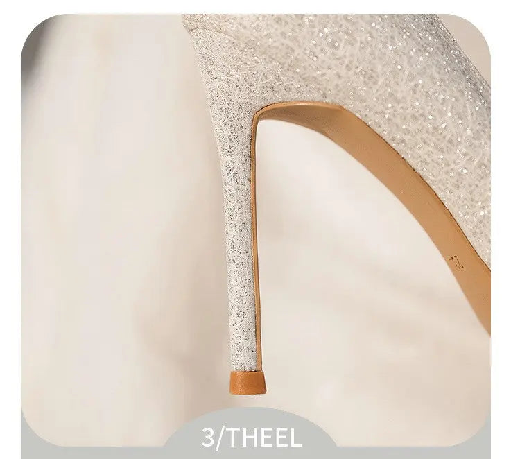 2025 New French Stiletto Heels Pointy Head Shallow Mouth Shoes Rhinodiamond-Edged Korean Version White Crystal Wedding Pumps heels_stiletto