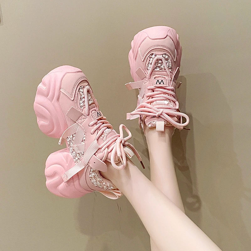 7CM Fashion Spring Autumn Sneakers Women Lace Up Chunky Platform Sports Dad Shoes Woman Comfort Casual Shoes Zapatillas Mujer sneakers_platform