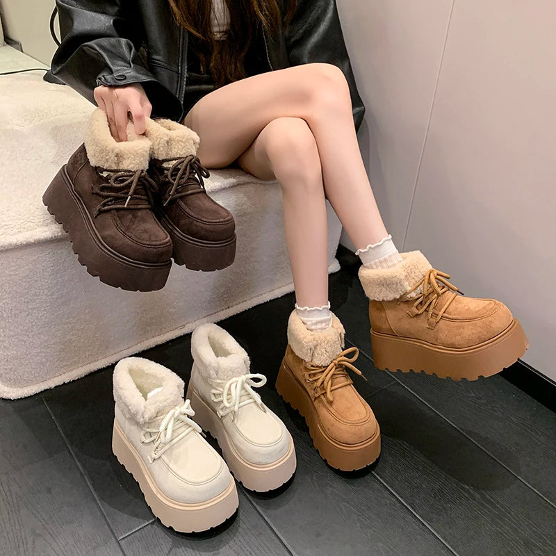 Winter Chunky Platform Heels Women Fur Snow Boots Keep Warm Height Increase Warm Cotton Short Booties Shoes Zapatos Mujer boots_platform