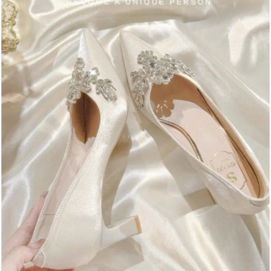 Gold  Heels Fine Heeled Shoes Sexy Pump 2024 All-Match Slip On Sandals Ladies Pointed Wedge Lace-Up Stiletto Crossdressers Cryst heels_stiletto