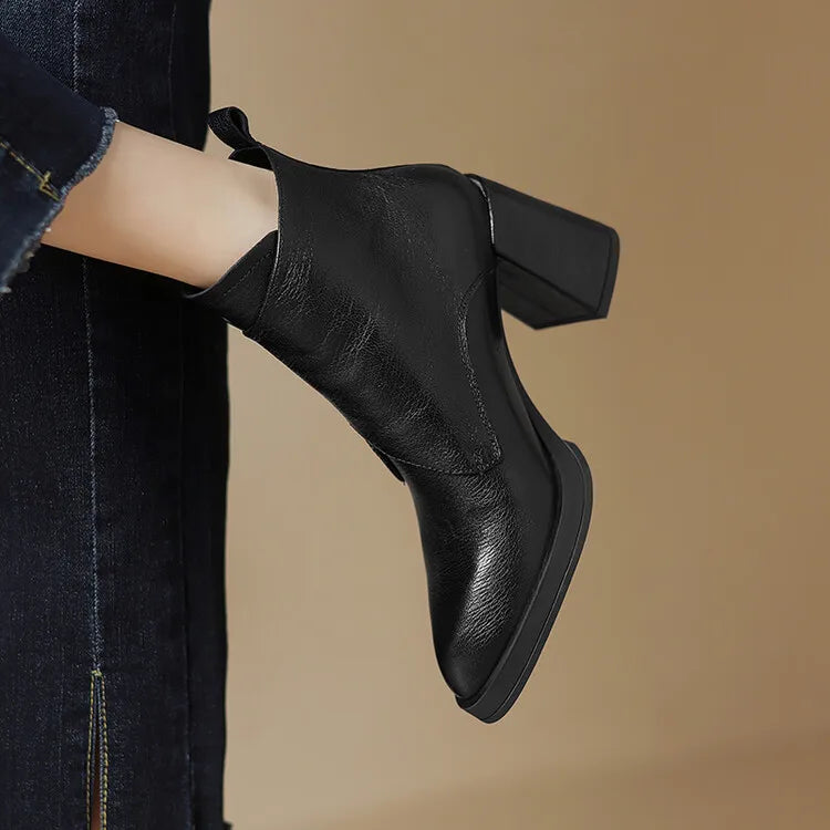 NEW Autumn/Winter Women Boots Genuine Leather Shoes for Women Pointed Toe Chunky Heel Shoe High Heel Modern Boots Platform Shoes boots_platform