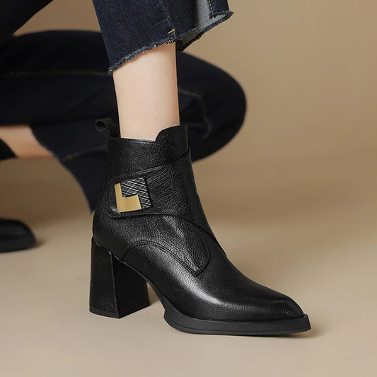 NEW Autumn/Winter Women Boots Genuine Leather Shoes for Women Pointed Toe Chunky Heel Shoe High Heel Modern Boots Platform Shoes boots_platform