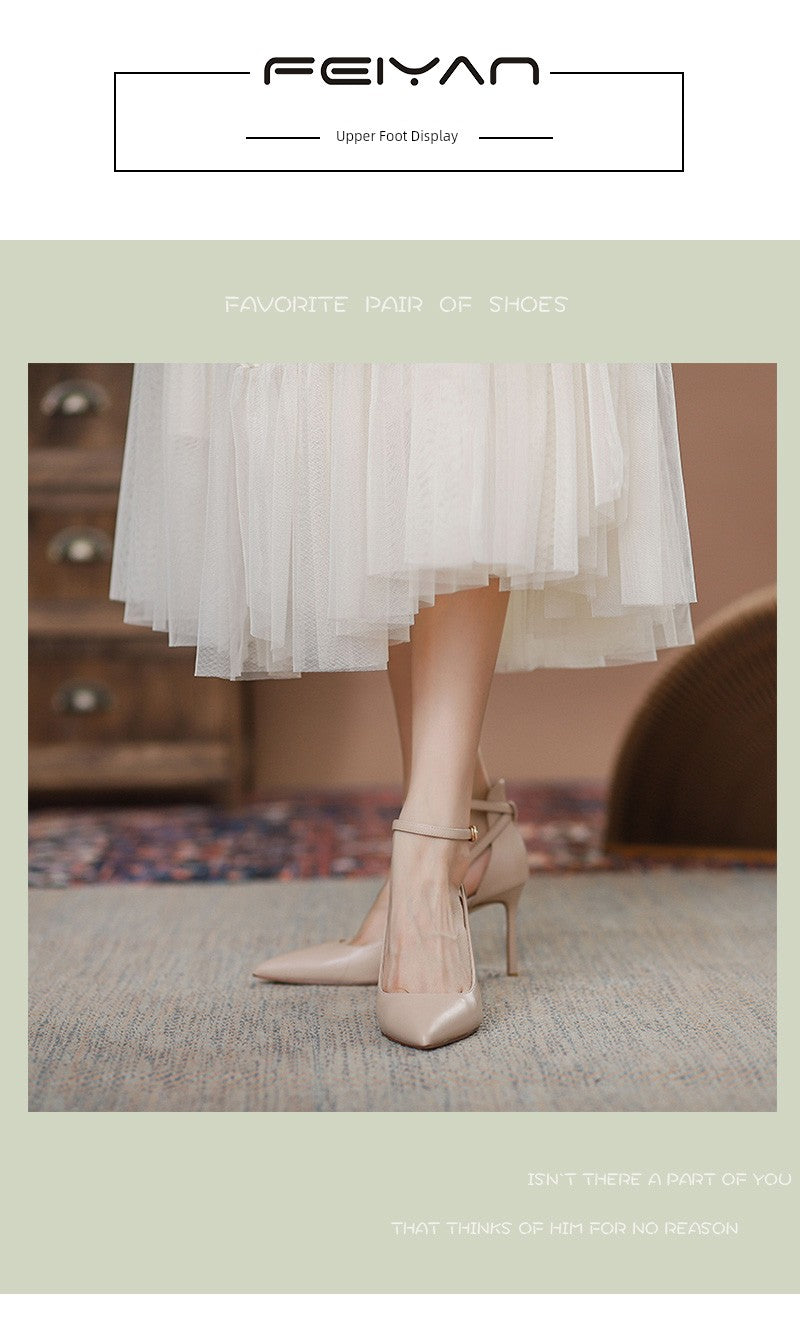 Feiyan Pointed Toe Buckle Strap Stiletto Heel Nude Color Shoes heels_stiletto
