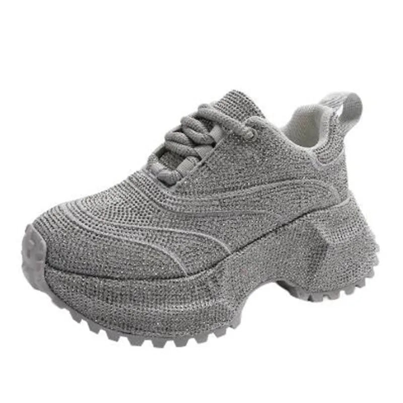 NEW Women's Rhinestone Shoes Luxury Fashionable Versatile Inner Height Increasing Women Sneakers Thick-soled Casual Sports Shoes sneakers_platform sneakers_luxury