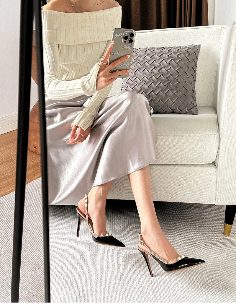 Shoes For Women 2025 Trend Luxury Metal Rivet High Heels Sandals Gladiator Pointed Toe Stiletto Heels Summer Sexy Party Shoes heels_stiletto