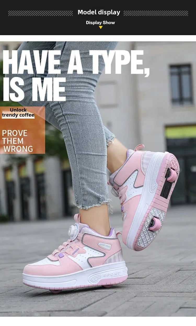 Children's Roller Skates Student Quad-Wheel Skates Women's Double-Wheel Deforming Boys' Inline Skates Cross-Border Supply Shoes kids_shoes