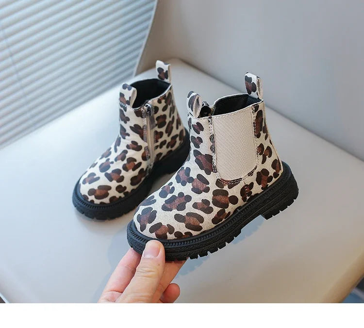 Kids Boots Leopard Prints Classic Little Boys Ankle Boots Side Zipper Fashion Classic Unisex Girls Rubber Boots Breathable Warm kids_shoes