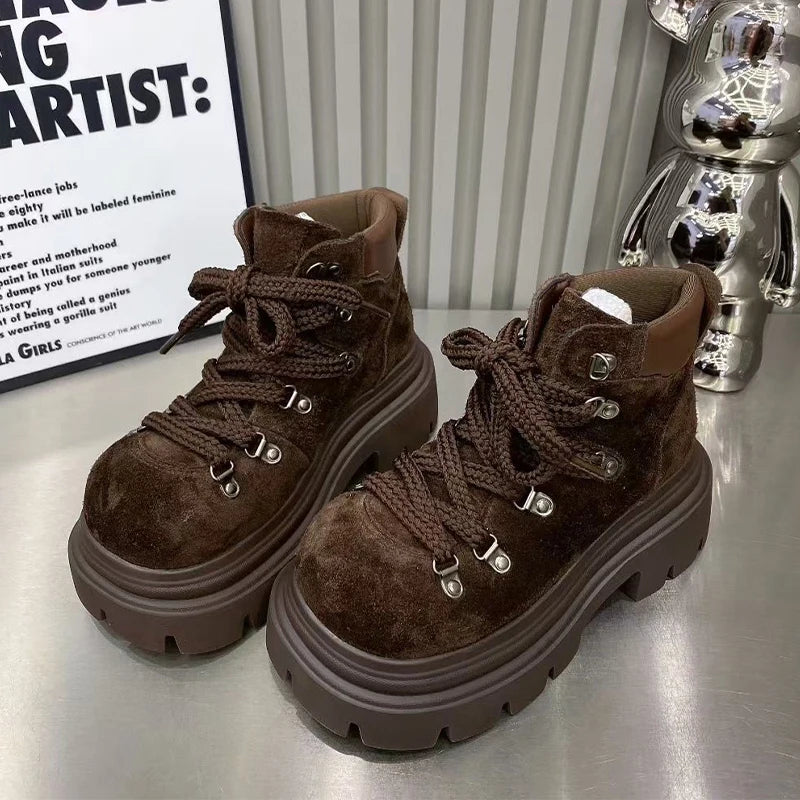 Flats Ankle Boots for Women Platform Designer Shoes Lace Up Fashion Winter Snow Boots 2025 New Suede Cozy Chelsea Botas De Mujer boots_platform