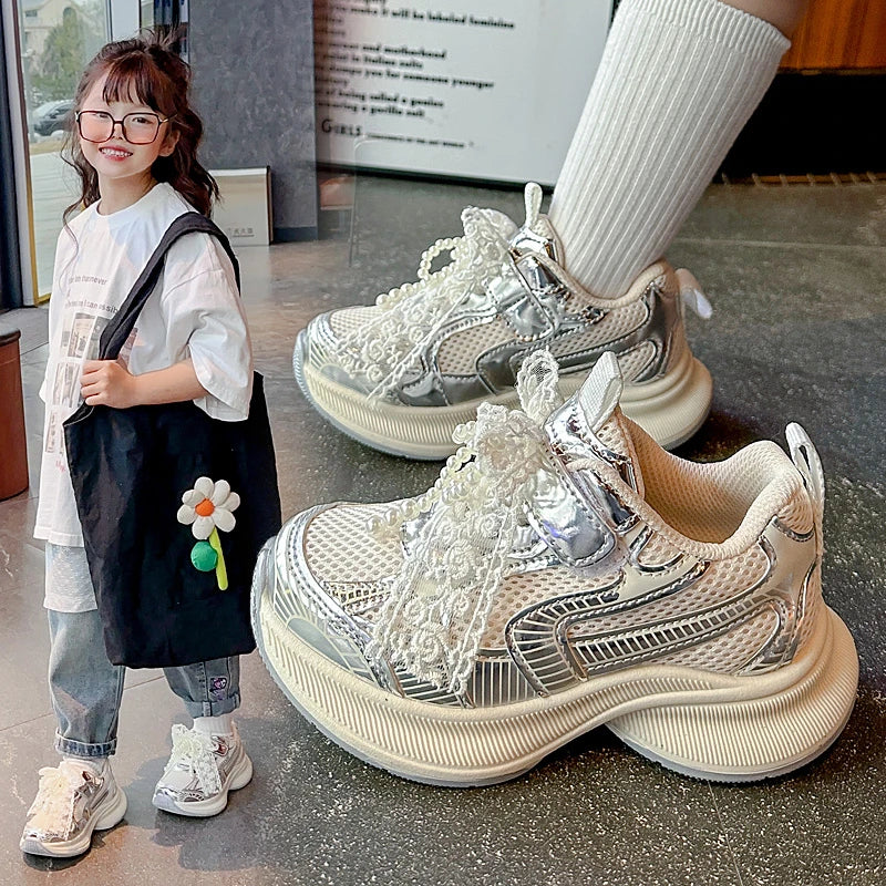 Girls Sports Shoes Spring Autumn Pink Breathable Girls Casual Shoes 3-18 Years Old Beige Soft Non-slip Children's Single Shoes kids_shoes