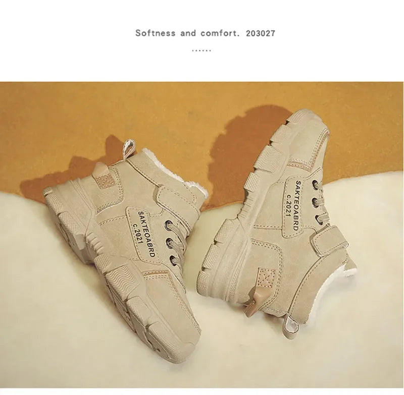 Winter Children's Boots Boys Plus Cashmere Thicken Warm Snow Boots Girls Non-slip Outdoor Boots Student Shoes Hiking Shoes kids_shoes