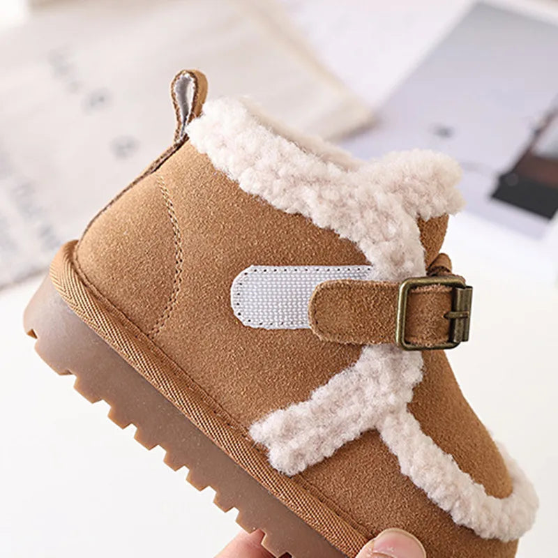 Children's Snow Boots For Girls Leather Warm Plush Fashion Non-slip Toddler Kids Boys Boots EU 21-30 kids_shoes