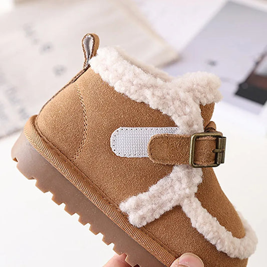 Children's Snow Boots For Girls Leather Warm Plush Fashion Non-slip Toddler Kids Boys Boots EU 21-30 kids_shoes