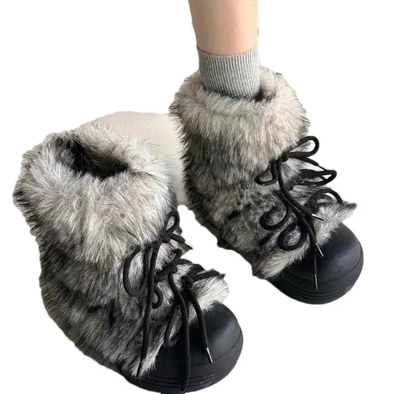 Bow Platform Women Snow Ankle Boots Fur Designer Fashion Short Plush Flats Cotton Shoes 2025 Trend Warm Cozy Winter Botas Mujer boots_platform