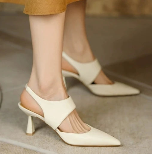 Women's Retro Pointed High Heel Sandals, Apricot Stiletto Baotou Shoes, Slingback, Built-in Strap, Summer New Fashion heels_stiletto