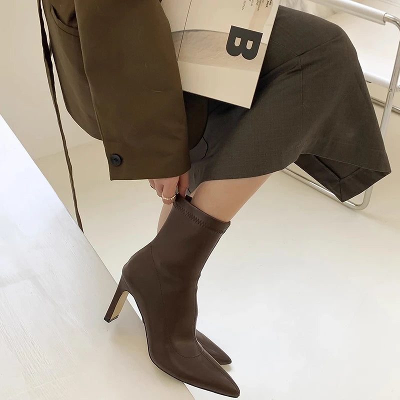 High Heel Women Slim Ankle Boots Fashion Elegant Pointed Toe Short Booties Spring Autumn Laides Street Style Shoes boots_highheel