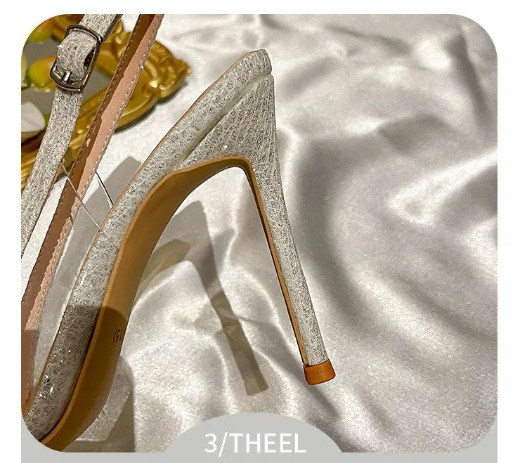 2025 Summer Pointy Head Shallow Mouth Baotou Sandals Women Fine White Beautiful French Rhine-Style High Heels Wedding Pumps heels_bridal