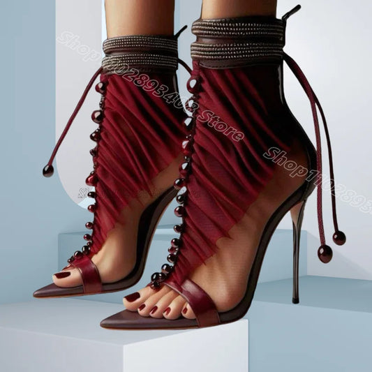 Crimson Crystal Decor Stiletto Sandals Open Toe Back Zipper Summer Design for Women Party Sandal Boots 2025 Zapatos Para Mujere heels_stiletto