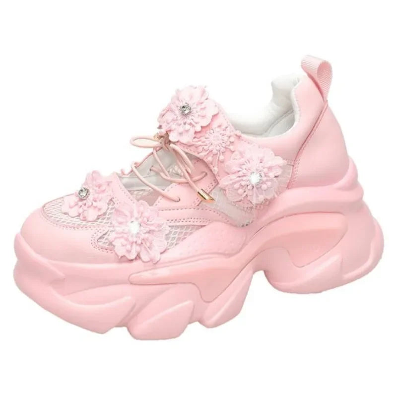 7.5CM Heels Women Thick Bottom Wedge Sneakers Embroider Hollow Out Gladiator Breathable Summer Shoes Woman Bling Chunky Sandals sneakers_platform