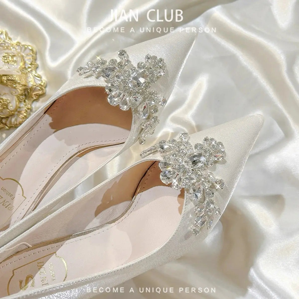 Gold  Heels Fine Heeled Shoes Sexy Pump 2024 All-Match Slip On Sandals Ladies Pointed Wedge Lace-Up Stiletto Crossdressers Cryst heels_stiletto